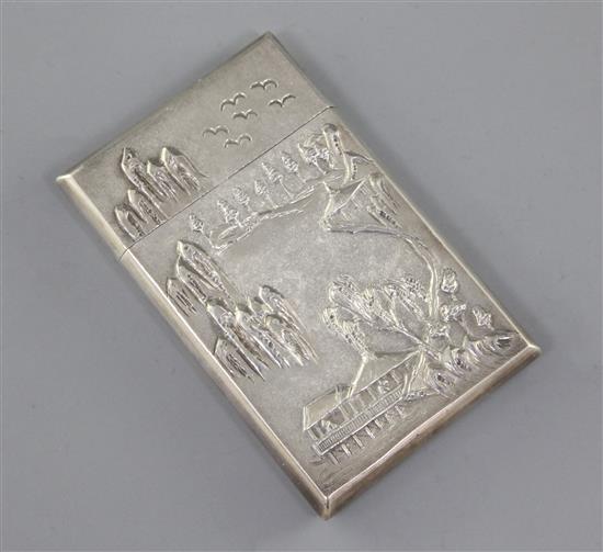 A Chinese export silver card case, by Woshing c.1870-1900, 9cm